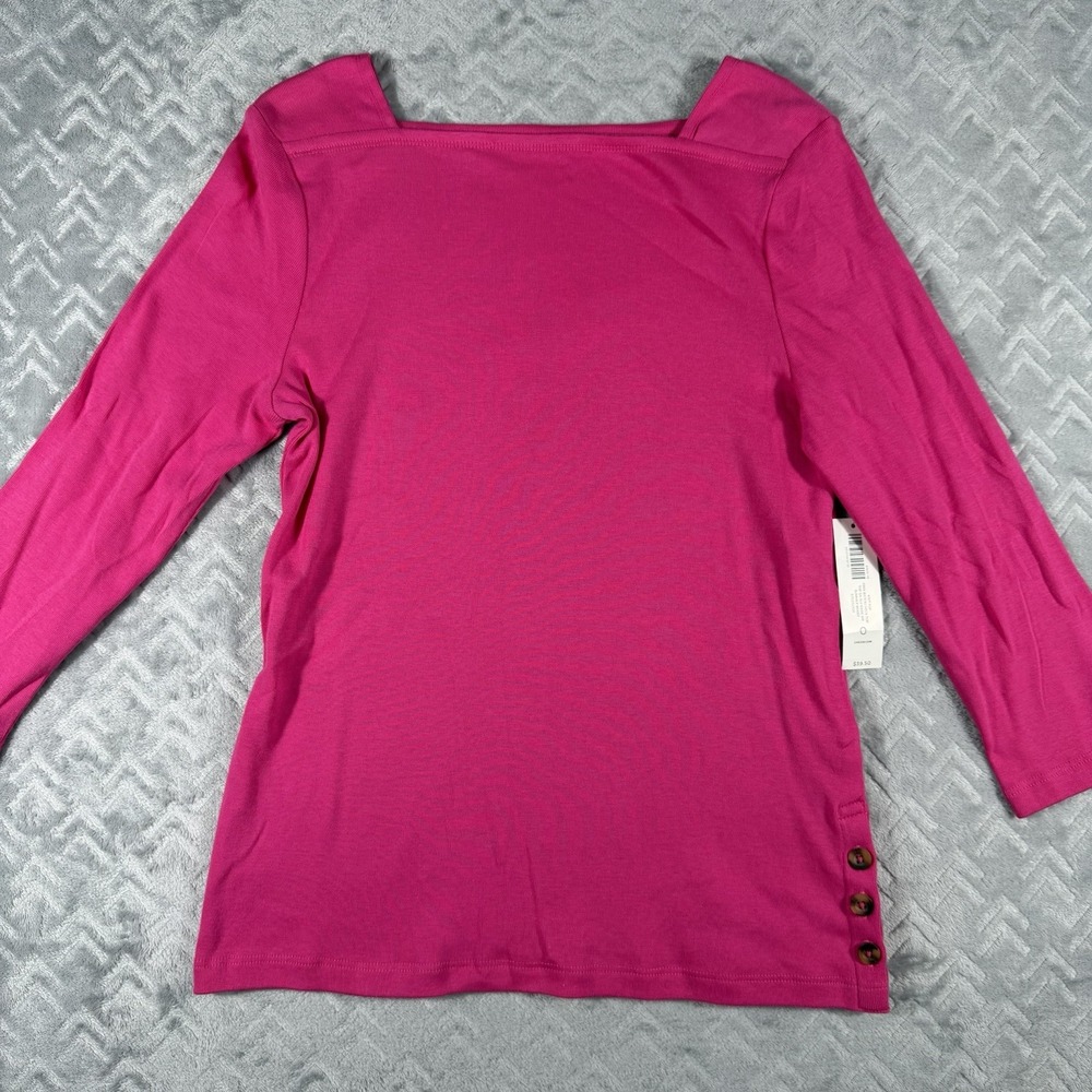 Chico's Ultimate Tee T-Shirt Size Small‎ (0) Pink 3/4 Sleeve Top Button Side NWT